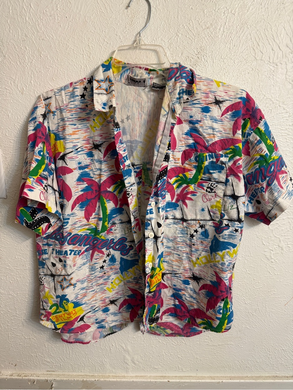 Vintage 1970s Tropical Palm Print Short-Sleeve Shirt - Multi